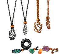 Bansusu 4 Pcs Crystal Necklace Holder Adjustable Crystal Stone Holder Necklace Soft Empty Stone Holder Handmade Weave Rope for DIY Stone Amulet Pendant Necklace Jewelry Making Accessories(2 Color)