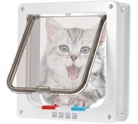 BANTASE Cat Door For Windows, Pet Doors And Sliding Door, Safety Pet Door With 4 Way Lock, Weatherproof Cat Flap For Thin Door And Wall(Weiß,L)