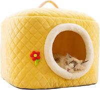 BANTASE Cat House, Cute Cave Bed, Cozy Soft For Indoor, Enough Interior Space, With Two Removable And Washable Pillows(Gelb,Small)
