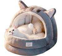 BANTASE Cute Cat Bed, Indoor With Removable Cushion, Pet Plush Tent House Cartoon Ear Design With Pompom, Super Soft Sofa(A,Medium)