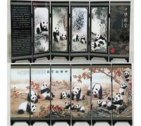Bantlou Mini Folding Screen Small Chinese dividers Japanese Decor Folding Screen Desktop Asian Decoration Gift for Home Office New Year 18.5‘’×9.5’’(Panda)