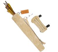 Bantoro Beige Leather Archery Arm Guard - Adjustable Forearm Bracer with Elastic Straps for Target Shooting & Hunting