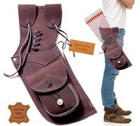 Bantoro Crafts Traditional Leather Archery Quiver - Waist & Hip Arrow Holder with Shoulder Strap for Right-Handed Hunters and Archers (Suede Dark Brwon)