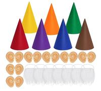 Bantoye 21 Packs Halloween Gnome Hats Set, 7 Pcs Felt Dwarf Hats 7 Pcs White Fake Beards 7 Pairs Elf Ears for Unisex Adults Halloween Christmas Party Costume Supplies, Multicolor 1, 10.2 inch