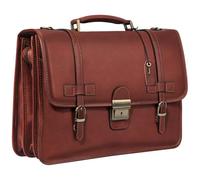 Banuce Vintage Genuine Full Grain Italian Leather Briefcase for Men with Lock 14 Inch Laptop Attache Case with Luggage Strap Brown