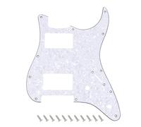 Banworks 11-Hole ST HH Pickguard 2-Pot Square Corner Humbucker Routes | Fits Covered & Uncovered Humbucker Pickups, 4-Ply Scratch Plate for Fender Squier Stratocaster Strat ST JT/HB-33 White Pearl