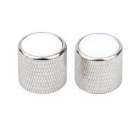Banworks 18-Spline Metal Guitar Bass Control Knobs Metric 6 mm Speed Knob Dome White Shell Top Knobs Hat for Squier Telecaster Tele Super Strat ST Electric Guitars Bass Pack of 2 JT/XN-15 Chrome