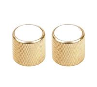 Banworks 18-Spline Metal Guitar Bass Control Knobs Metric 6 mm Speed Knob Dome White Shell Top Knobs Hat for Squier Telecaster Tele Super Strat ST Electric Guitars Bass Pack of 2 JT/XN-15 Golden