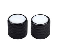 Banworks 18-Spline Metal Guitar Bass Control Knobs Metric 6 mm Speed Knob Dome White Shell Top Knobs Hat for Squier Telecaster Tele Super Strat ST Electric Guitars Bass Pack of 2 JT/XN-15 Black