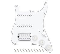 Banworks 3Ply Loaded HSS Strat Pickguard Vintage Hot F '50s Tones Prewired Pickguard with Staggered Alnico 5 Fiber Bobbin SSH Single Coil & Humbucker Pickups for Fender Stratocaster JT/HBZC-03 White
