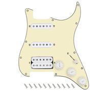 Banworks 3Ply Loaded HSS Strat Pickguard Vintage Hot F '50s Tones Prewired Pickguard with Staggered Alnico 5 Fiber Bobbin SSH Pickups for Fender Stratocaster Strat ST Electric Guitar JT/HBZC-03 Cream