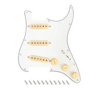 Banworks 3Ply Loaded SSS Pickguard Vintage F '60s Tones Prewired Strat Pickguard with Staggered Alnico 5 SSS Single Coil Pickups for Stratocaster ST Style Electric Guitars JT/HBZC-01 Vintage White