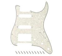 Banworks 4-Ply HSS Electric Guitar Pickguard 11-Hole American ST Pickguard | Square Corner 2-Screw Humbucker Cutout for USA/MX Fender Modern Standard Stratocaster Strat ST JT/HB-02 Vintage White Pearl