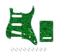 Banworks 4 Ply Strat SSS Pickguard 11-Hole Pickguard Scratch Plate with Backplate 6-Hole Trem Tremolo Cover Set for USA/Mexican Modern Style Standard Stratocaster ST JT/HB-08 Green Pearl