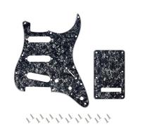 Banworks 4 Ply Strat SSS Pickguard 11-Hole Pickguard Scratch Plate with Backplate 6-Hole Trem Tremolo Cover Set for USA/Mexican Modern Style Standard Stratocaster ST JT/HB-08 Black Pearl