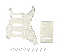 Banworks 4 Ply Strat SSS Pickguard 11-Hole Pickguard Scratch Plate with Backplate 6-Hole Trem Tremolo Cover Set for USA/Mexican Modern Style Standard Stratocaster ST JT/HB-08 Vintage White Pearl