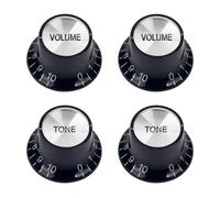 Banworks '60s Guitar Control Knobs 24-Spline Imperial Knobs 6mm (15/64") 2 Tone + 2 Volume Knobs Aluminum Top Speed Knobs for Gibson Les Paul SG Guitars Pack of 4 JT/XN-09 Black with Silver Top