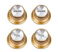 Banworks '60s Guitar Control Knobs Imperial 24-Spline Knobs 6mm (15/64") | 2 Tone + 2 Volume Knobs Aluminum Top Speed Knobs for Gibson Les Paul SG Guitars Pack of 4 JT/XN-09 Golden with Silver Top