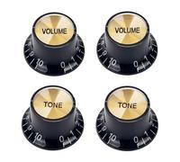 Banworks '60s Style Guitar Control Knobs Metric 18-Spline 2 Tone 2 Volume Knobs Speed Knobs Aluminum Top 6mm (15/64") for Epiphone Les Paul SG Style Electric Guitars 4Pcs JT/XN-03 Black + Golden Top