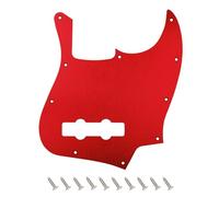 Banworks CNC Processed Aluminum Jazz Bass Pickguard 1.5mm-Thick 1 Ply 10-Hole Straight Edge J Bass JB Scratch Plate for USA/Mexican Modern Style Fender Ultra Jazz Bass JT/HB-11 Red