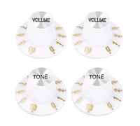 Banworks Guitar Control Knobs Metric 18-Spline 2 Tone 2 Volume Knobs Speed Knobs Aluminum Top Witch Hat Knobs 6mm (15/64") for Epiphone Les Paul SG Electric Guitar 4Pcs JT/XN-14 White + Golden Number