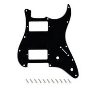Banworks Strat HH Pickguard 2-Pot Square Corner Humbucker Routes, Fits Covered & Uncovered Humbucker Pickups, 3-Ply 11-Hole Scratch Plate for Fender Squier Stratocaster ST JT/HB-33 Black