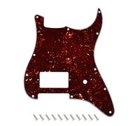 Banworks Strat Pickguard with Single Square Corner Humbucker and Volume Control Cutout, 4-Ply 11-Hole Strat Scratch Plate for USA/Mexican Fender Tom Delonge Stratocaster JT/HB-31 Dark Brown Tortoise