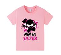 Banxidi Ninja Kids Boys' 100% Cotton Short Sleeve Summer Vacation Graphic T-Shirt, Cool Prints for Outdoor Play and Daily Wear Pink