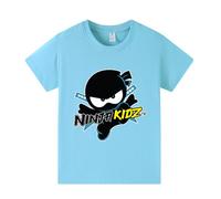 Banxidi Ninja Kidz Boys' 100% Cotton Short Sleeve Summer Vacation Graphic T-Shirt, Cool Prints for Outdoor Play and Daily Wear Sky Blue