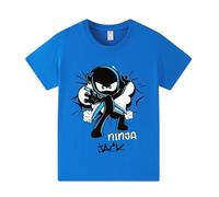 Banxidi Ninja Kidz Boys' 100% Cotton Short Sleeve Summer Vacation Graphic T-Shirt, Cool Prints for Outdoor Play and Daily Wear Blue