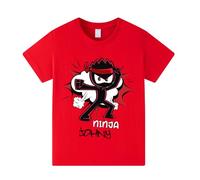 Banxidi Ninja Kidz Boys' 100% Cotton Short Sleeve Summer Vacation Graphic T-Shirt, Cool Prints for Outdoor Play and Daily Wear Red