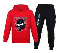 Banxidi Ninja Kidz Boys Tracksuit Hooded Sweatshirt 2-13 Years for kids girls Teenagers fashion Streetwear red-140CM