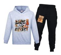 Banxidi Tung Tung Tung Sahur Boys tracksuits Tralalero Tralala Girls Kids Hoodies Italian Brainrot Sweatshirt Sets Ages2-13 Grey-150CM
