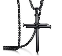 BANY JIMÉNEZ Cross Necklace for Men - Black Stainless Steel Mens Cross Necklaces, 24 Inch Nail Cross Necklace for Men, Pendant Necklace