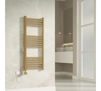 Banyetti Aureli Electric Towel Rail Radiator, 1000mm x 400mm, Brushed Brass, Dual Fuel Compatible