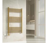 Banyetti Aureli Electric Towel Rail Radiator, 1000mm x 600mm, Brushed Brass, Dual Fuel Compatible