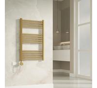 Banyetti Aureli Electric Towel Rail Radiator, 800mm x 500mm, Brushed Brass, Dual Fuel Compatible
