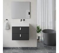 Banyetti Invicta 600mm Wall Hung Vanity Unit With Veneto 0 Tap Hole Basin - Matt Black