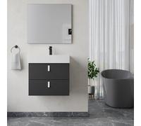 Banyetti Invicta 600mm Wall Hung Vanity Unit With Veneto 1 Tap Hole Basin - Matt Black