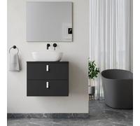 Banyetti Invicta 600mm WallHung Vanity with Matching Worktop-Matt Black Banyetti Black