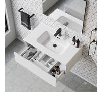 Banyetti Kameo 800mm WallHung 1 Drawer Vanity Unit with Athena Basin-Matt White Banyetti White
