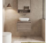 Banyetti Mino 600mm WallHung Vanity Unit with Matching Worktop-Nebraska Oak in Brown Banyetti Brown