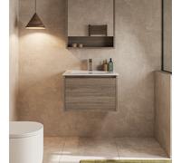 Banyetti Mino 600mm WallHung Vanity with Athena Basin-Nebraska Oak in Brown Banyetti Brown