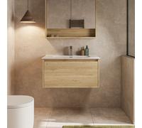 Banyetti Mino 800mm Wall Hung Vanity Unit with Athena Basin- Natural Oak in Light Oak Banyetti Light Oak