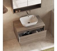 Banyetti Mino 800mm WallHung Vanity Unit with Matching Worktop-Nebraska Oak in Dark Brown Banyetti Dark Brown