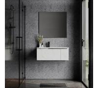 Banyetti Siena 800mm Wall Hung Vanity Unit With Matt Black Handles - Carrara Marble
