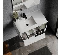 Banyetti Siena 800mm WallHung Vanity with Matt Black Handles - Carrara Marble in White Banyetti White