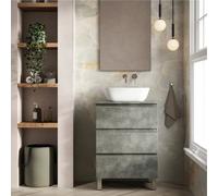 Banyetti Vatilla 600mm Floorstanding Vanity Unit With Matching Worktop - Cemento Grey