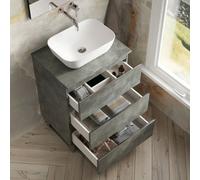 Banyetti Vatilla 600mm Floorstanding Vanity Unit with Matching Worktop-Cemento Grey Banyetti Grey