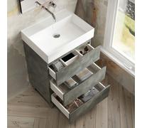 Banyetti Vatilla 600mm Floorstanding Vanity Unit with Veneto 0 TH Basin-Cemento Grey Banyetti Grey